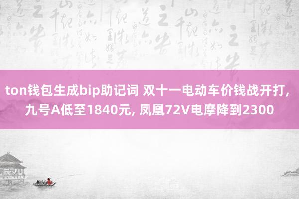 ton钱包生成bip助记词 双十一电动车价钱战开打, 九号A低至1840元, 凤凰72V电摩降到2300